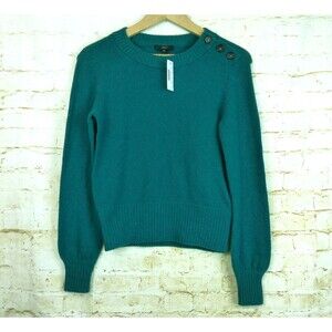 J. Crew Sweater Womens XS Green Button Crewneck Supersoft Yarn Wool Alpaca AB793